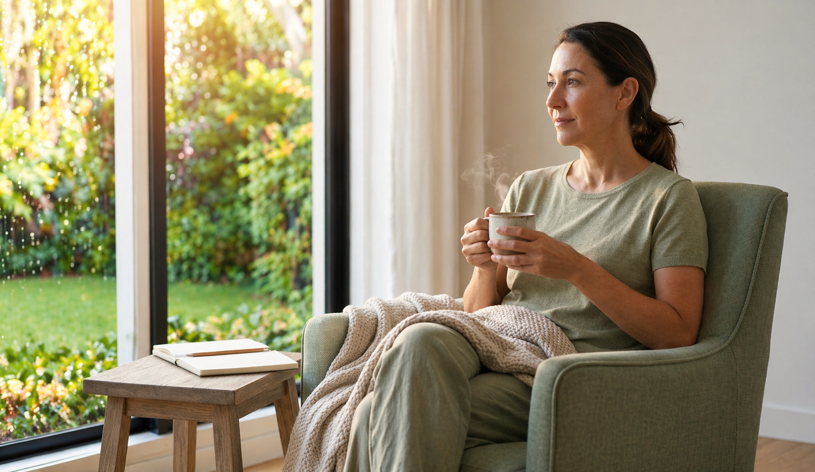 Person relaxing in a calm setting